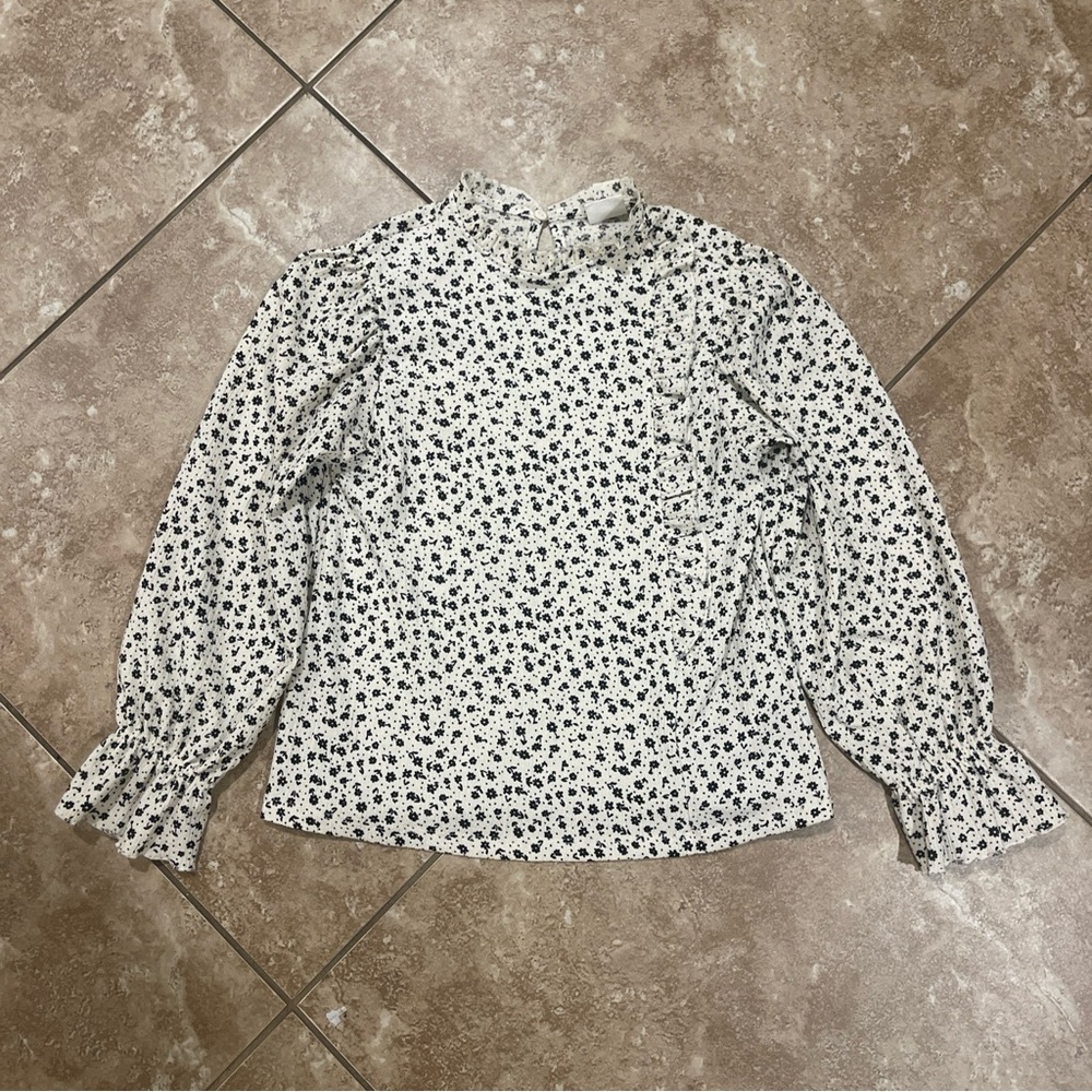 Zara Girls Ruffle Detail Long Sleeve Floral Print Shirt Blouse SiZe 9